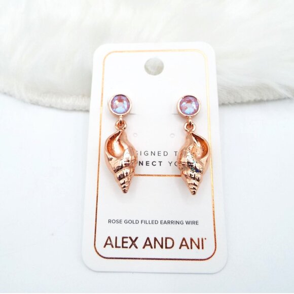 Alex and Ani Swarovski Crystal Rose Gold Filled Shell Earrings - Picture 1 of 8